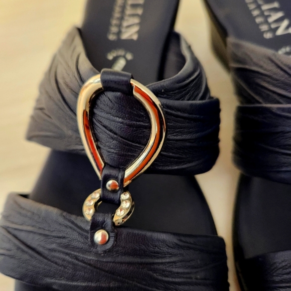 Italian Shoemakers Navy Crystal Slide Wedge Sandals 10M - Picture 4 of 12